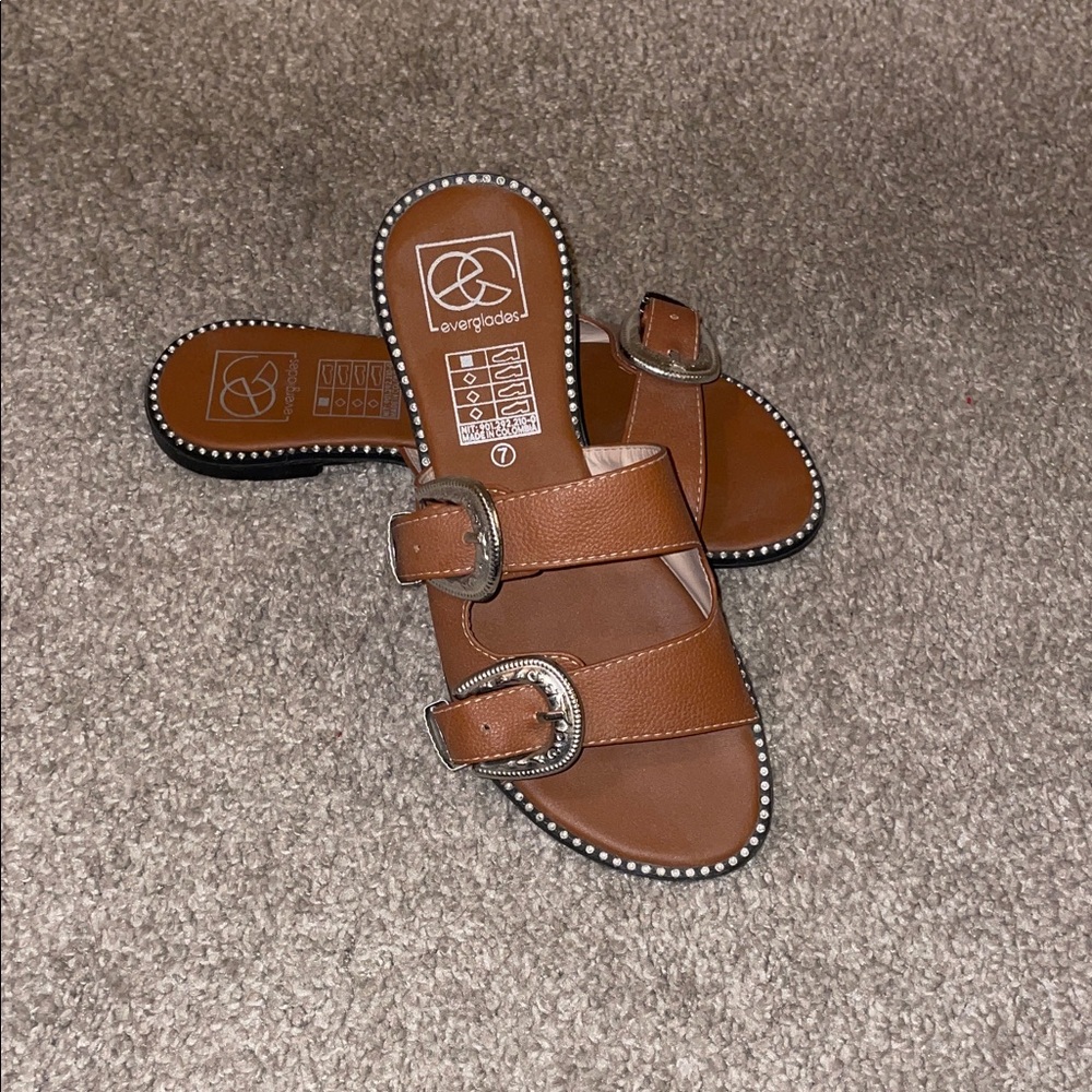 Everglades Tan Double Buckle Sandals